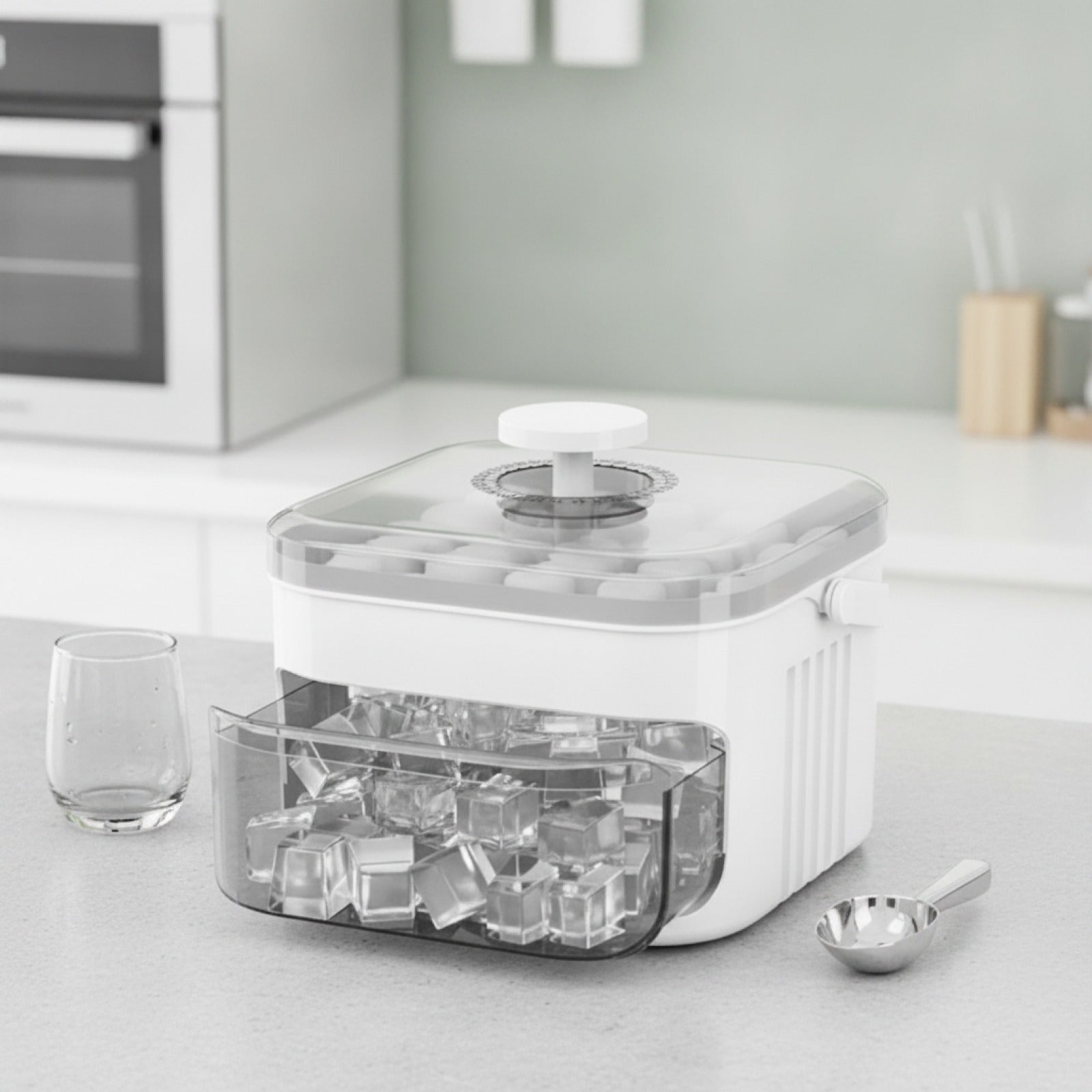 50-Cube Ice Maker with Easy Press Cap Double Layer Ice Cube Maker Refrigerator Household Ice Storage Ice Box