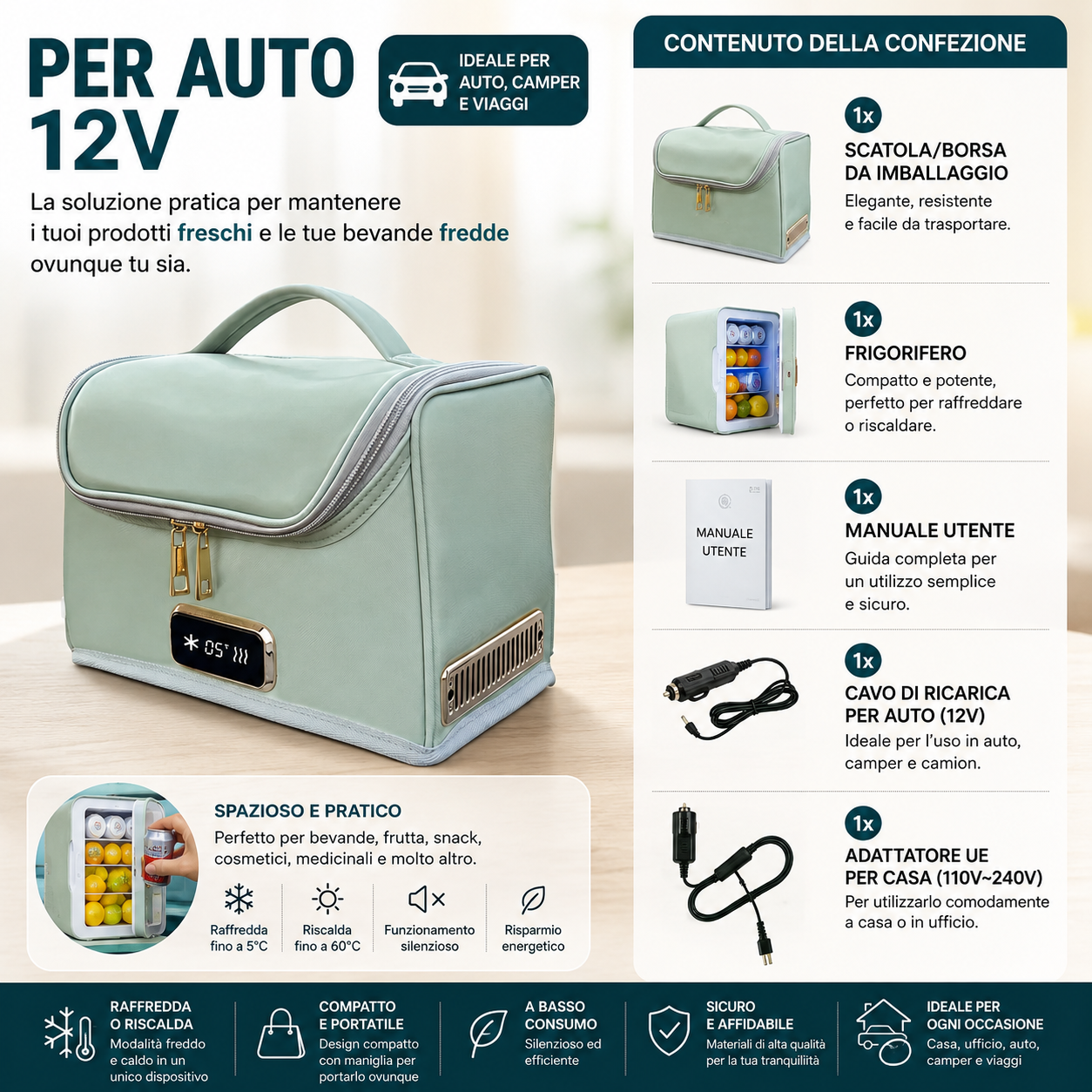 Borsa Frigo Elettrica Portatile 12V/220V