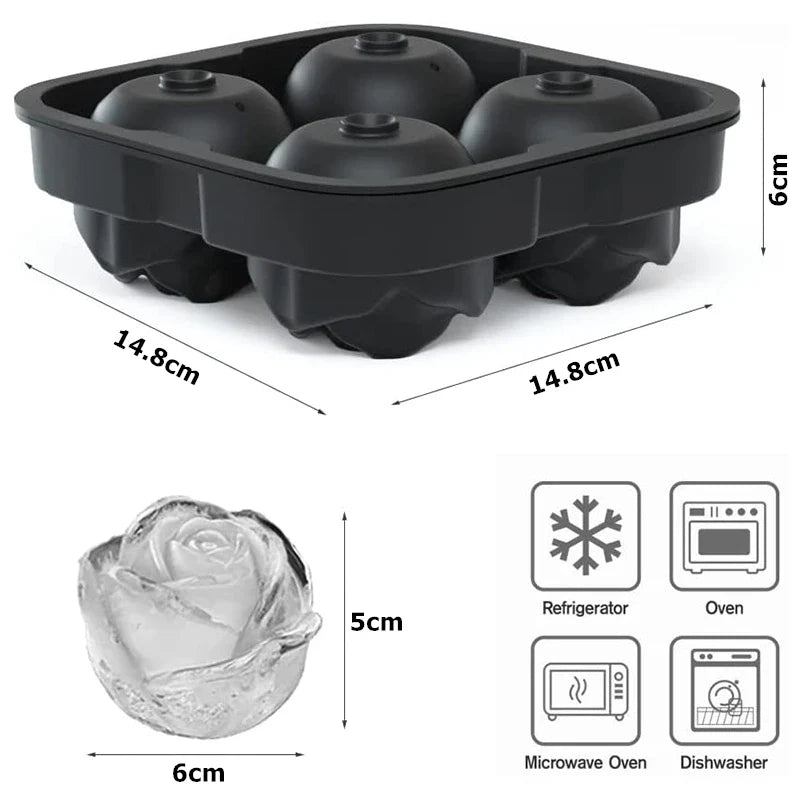 LMETJMA Ice Cube Tray Easy Release Rose Ice Cube Trays With Funnel Silicone Rose Ice Ball Maker for Cocktails Whiskey JT51