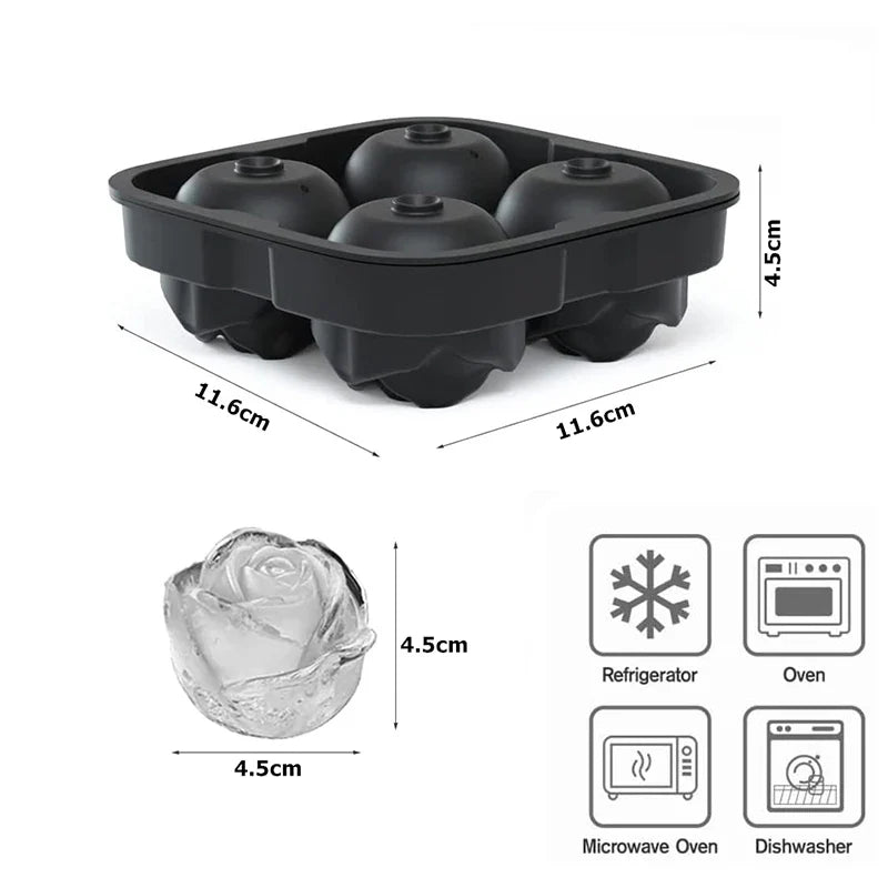 LMETJMA Ice Cube Tray Easy Release Rose Ice Cube Trays With Funnel Silicone Rose Ice Ball Maker for Cocktails Whiskey JT51