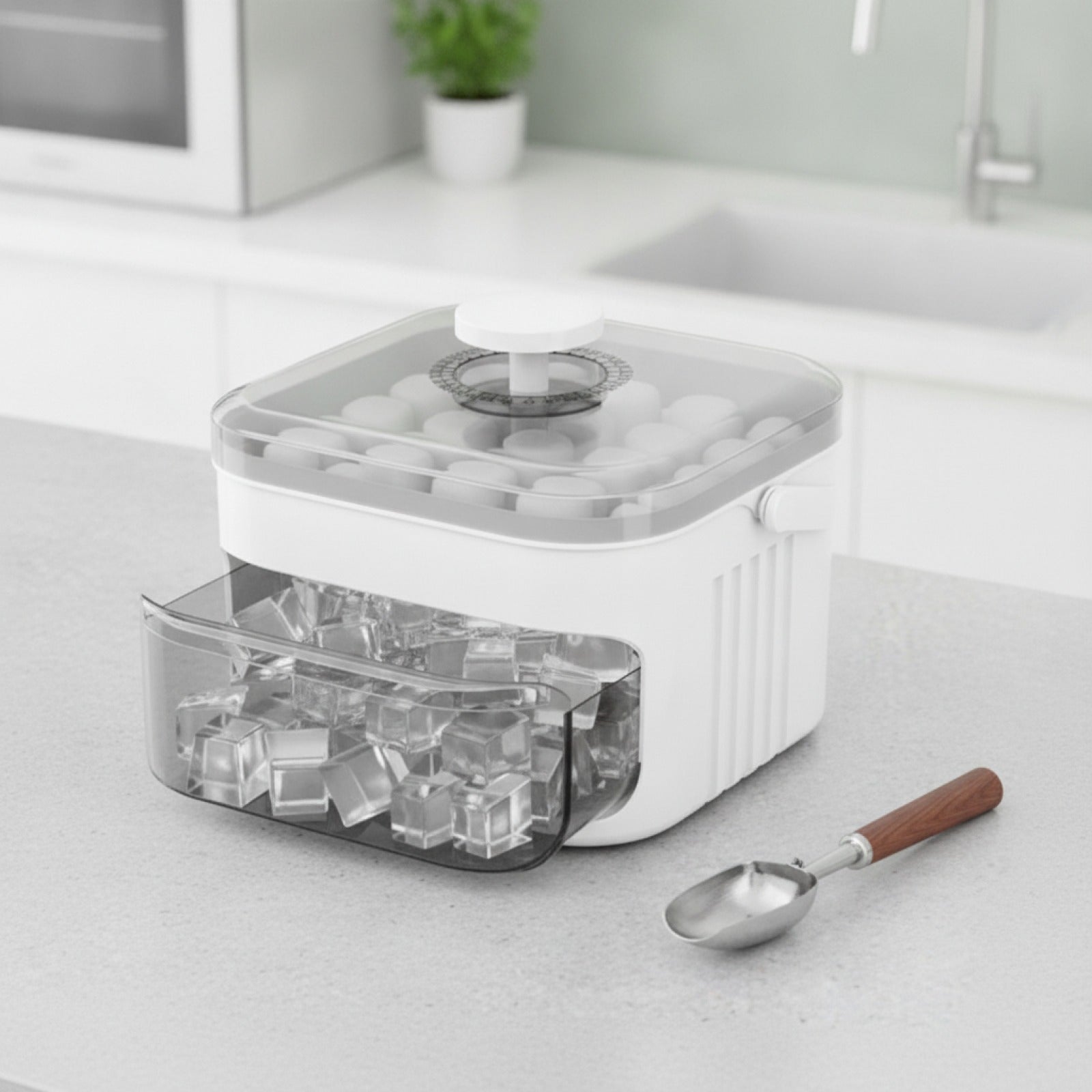 50-Cube Ice Maker with Easy Press Cap Double Layer Ice Cube Maker Refrigerator Household Ice Storage Ice Box