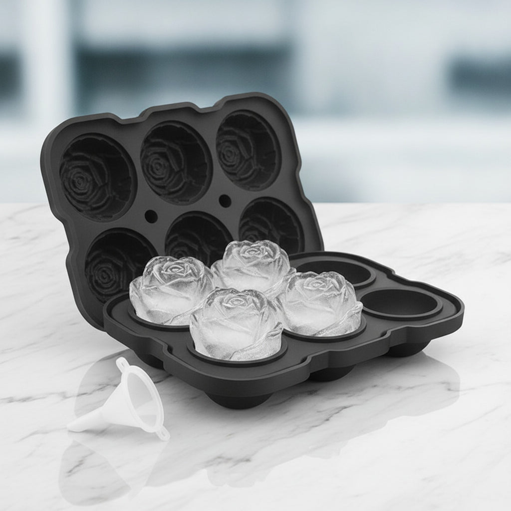LMETJMA Ice Cube Tray Easy Release Rose Ice Cube Trays With Funnel Silicone Rose Ice Ball Maker for Cocktails Whiskey JT51