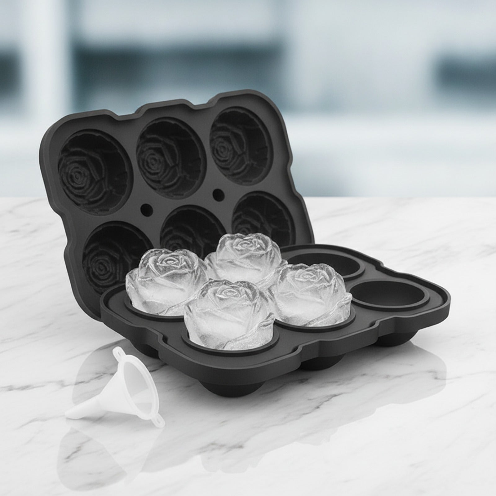 LMETJMA Ice Cube Tray Easy Release Rose Ice Cube Trays With Funnel Silicone Rose Ice Ball Maker for Cocktails Whiskey JT51