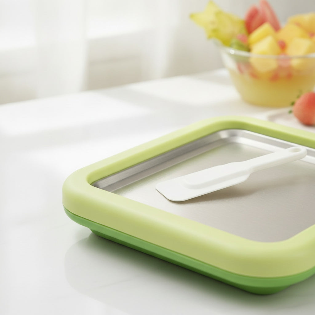 Ice Cream Maker Pan with 2 Scrapers Ice Cream Maker Plate Multifunctional Cold Sweet Fried Food Plate Rolled Ice Cream Maker