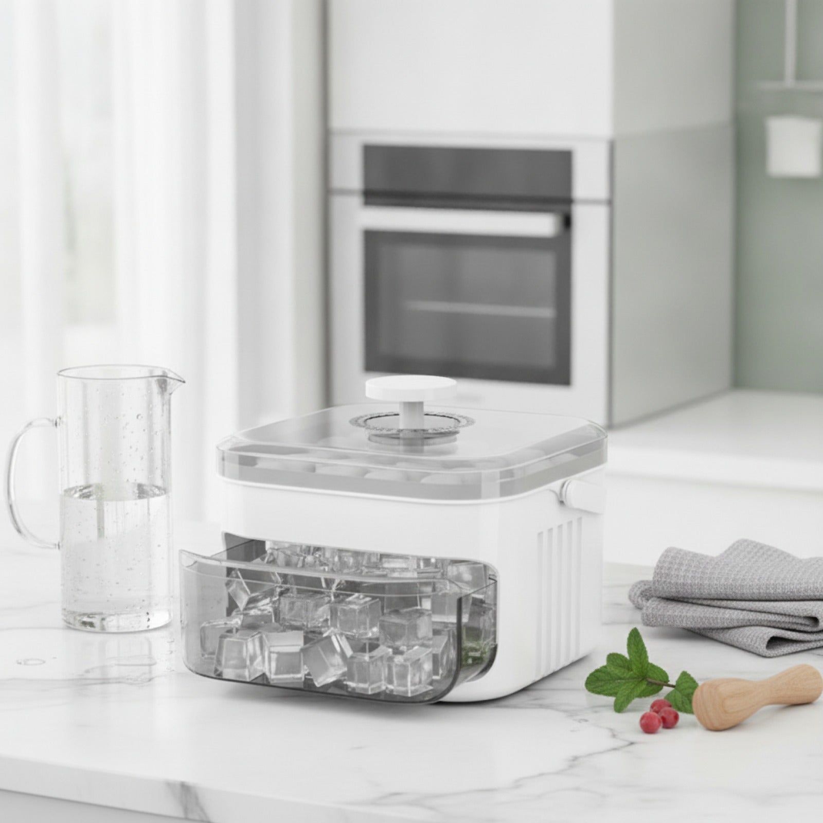 50-Cube Ice Maker with Easy Press Cap Double Layer Ice Cube Maker Refrigerator Household Ice Storage Ice Box