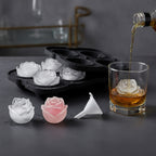 LMETJMA Ice Cube Tray Easy Release Rose Ice Cube Trays With Funnel Silicone Rose Ice Ball Maker for Cocktails Whiskey JT51