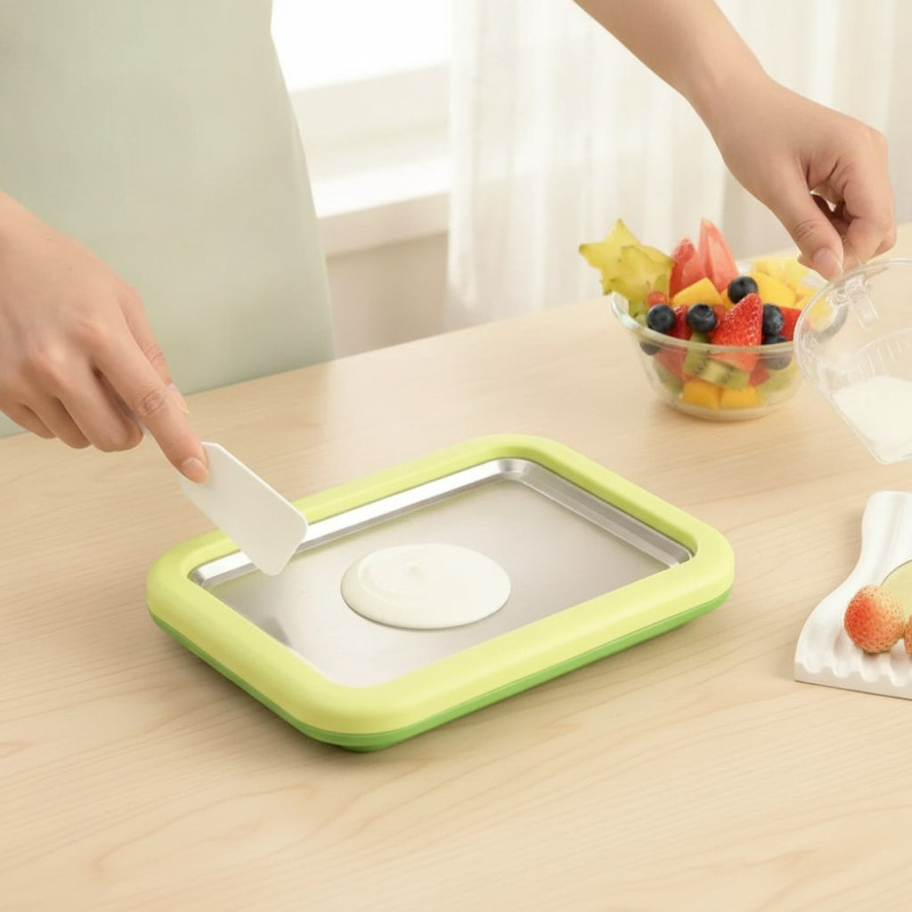 Ice Cream Maker Pan with 2 Scrapers Ice Cream Maker Plate Multifunctional Cold Sweet Fried Food Plate Rolled Ice Cream Maker