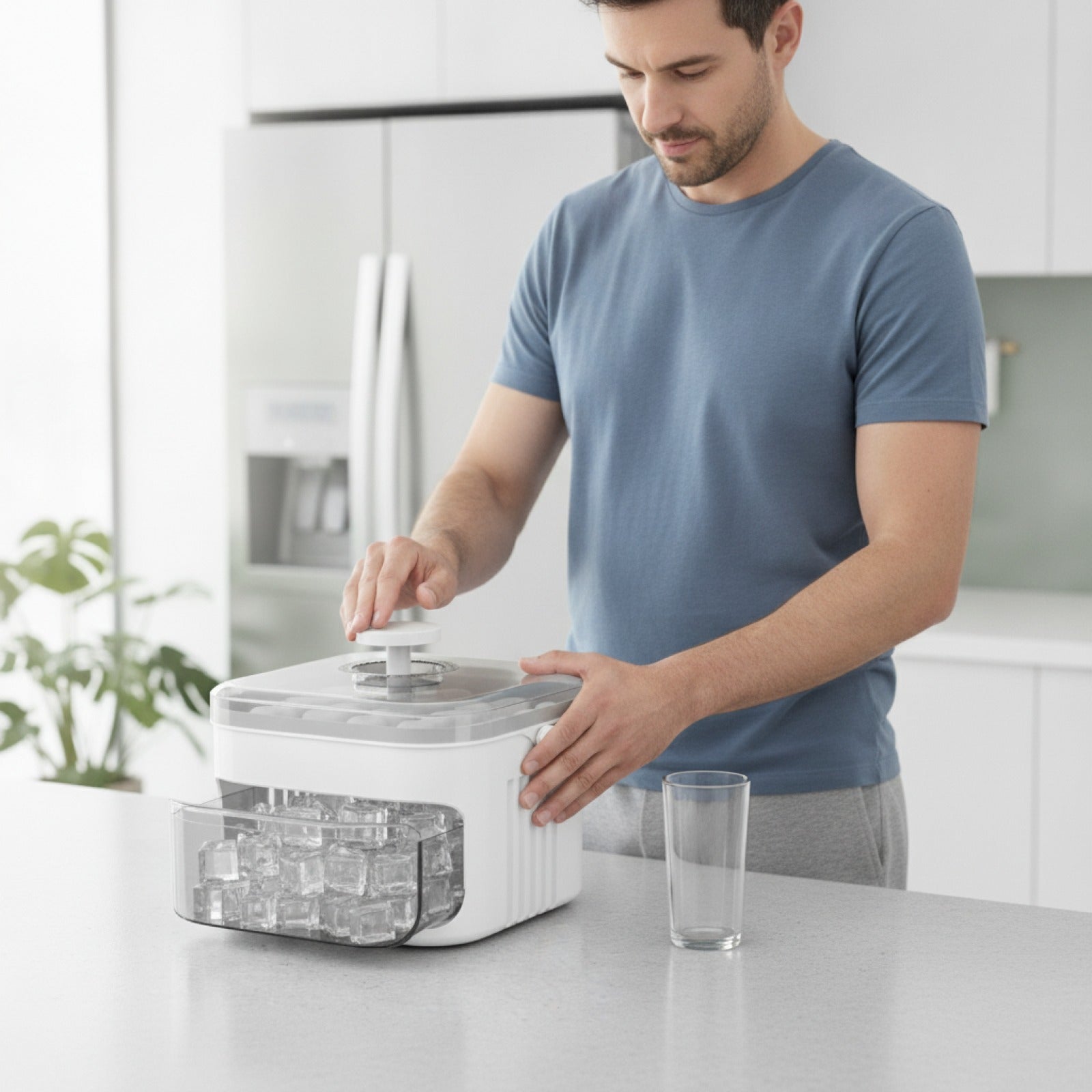 50-Cube Ice Maker with Easy Press Cap Double Layer Ice Cube Maker Refrigerator Household Ice Storage Ice Box