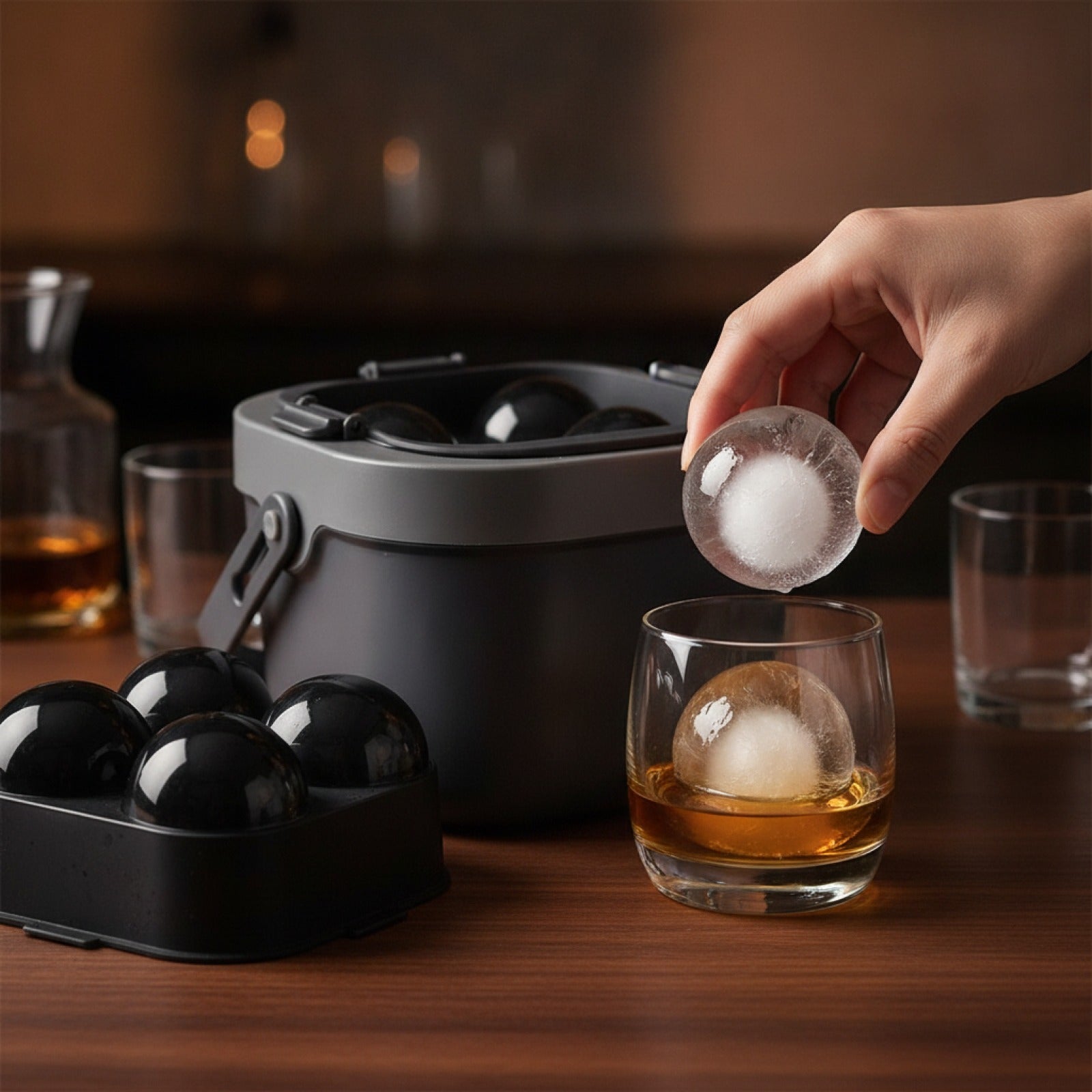 Crystal Clear Ice Ball Maker, 4 Large 2.4" Clear Sphere Ice Cube Mold for Whiskey, Cocktails & Bourbon