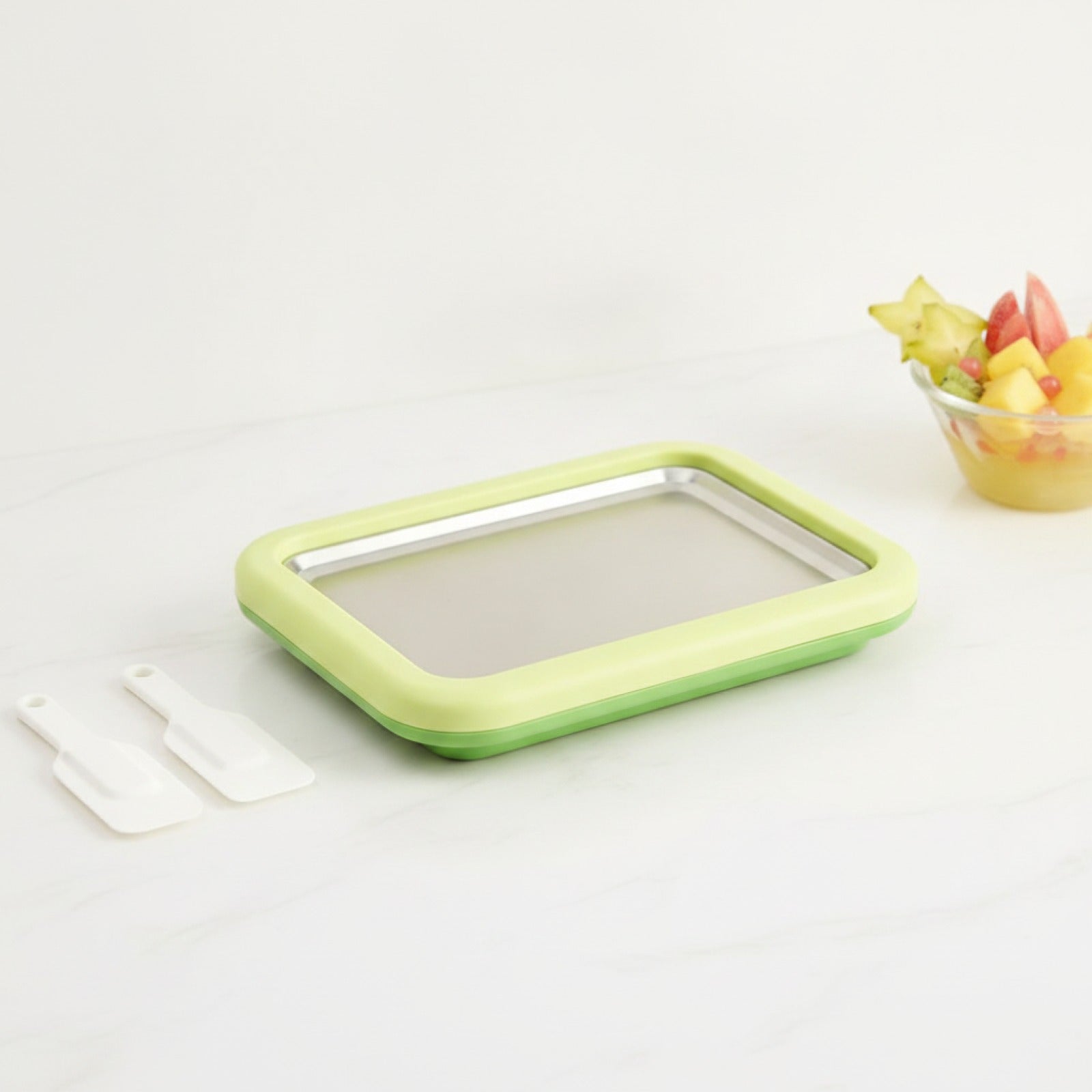 Ice Cream Maker Pan with 2 Scrapers Ice Cream Maker Plate Multifunctional Cold Sweet Fried Food Plate Rolled Ice Cream Maker