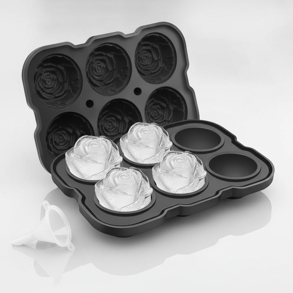 LMETJMA Ice Cube Tray Easy Release Rose Ice Cube Trays With Funnel Silicone Rose Ice Ball Maker for Cocktails Whiskey JT51